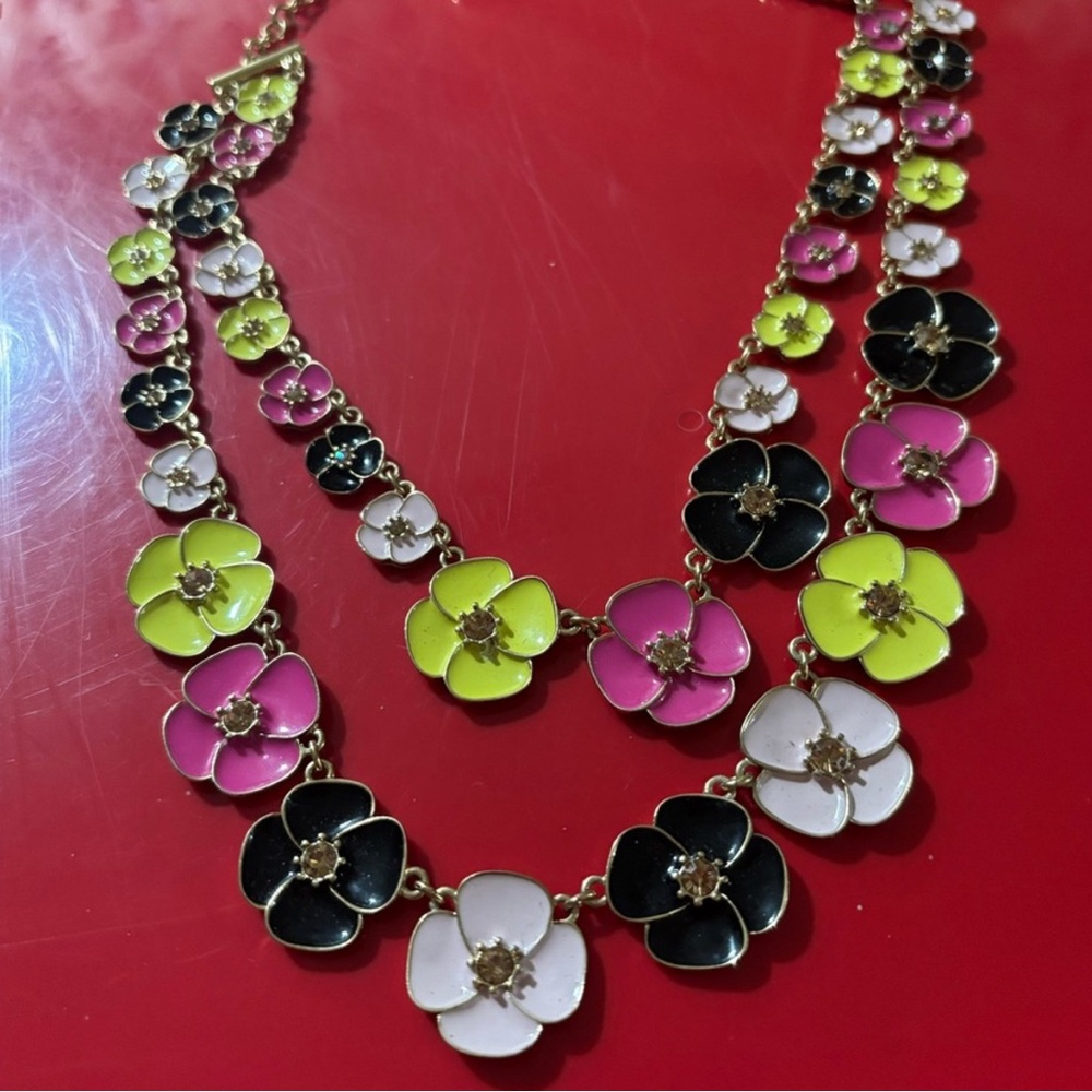 Kate spade beautiful enamel + rhinestone masses of flowers necklace multi layer - Picture 3 of 3